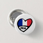 Franse landcode Flag Heart Pin Badge, FRA Ronde Button 3,2 Cm (Voorkant /achterkant)
