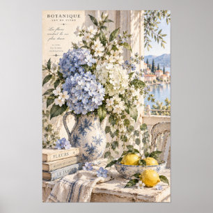 Franse landelijke blauwe Hortensia Citroen Muurkun Poster