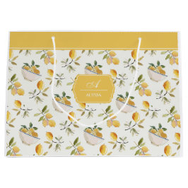 Franse landelijke citroenpatroon monogram cadeauta groot cadeauzakje