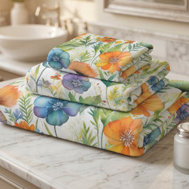 Franse landelijke decor waterverf wilde bloemen bad handdoek