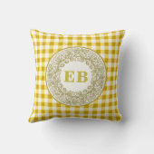 Franse Landelijke Gele Gingham Roos Monogram Kussen (Achterkant)