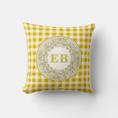 Franse Landelijke Gele Gingham Roos Monogram Kussen (Voorkant)