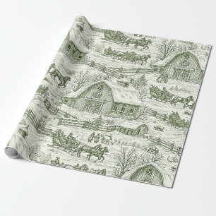 Franse landelijke groene winter Toile-landschap Cadeaupapier