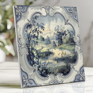 Franse landelijke pastorale blauwe en witte Toile Tegeltje
