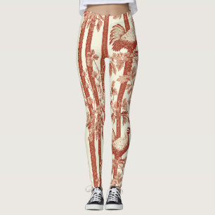 Franse landelijke rode kip bloemmotief toile patro leggings