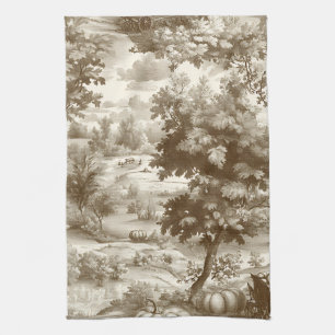 Franse landelijke sepia pompoen toile patroon theedoek
