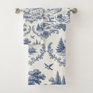 Franse Landelijke Stijl - Blauwe en Crème Toile Pl Bad Handdoek