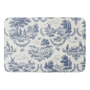 Franse Landelijke Stijl - Blauwe en Crème Toile Pl Badmat