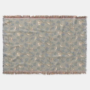 Franse landelijke vintage vogels en bloemen blauw deken