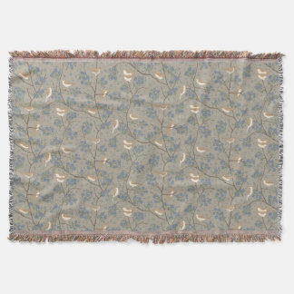 Franse landelijke vintage vogels en bloemen blauw deken
