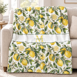 Franse Landelijke Waterverf Citroen Monogram Naam Fleece Deken