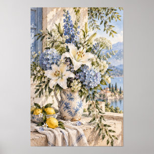 Franse landelijke witte lelie blauwe hortensia mee poster