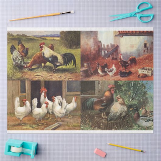 Franse landenboerenkazerij Roosters Quad 1 ontlepa Tissuepapier (Craft)