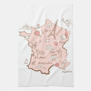 Franse Landmarks Map of France Theedoek