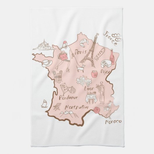Franse Landmarks Map of France Theedoek (Verticaal)