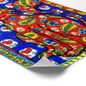 Franse landstijl Red Paisley Cat Mini Folk Art Poster (Hoek)