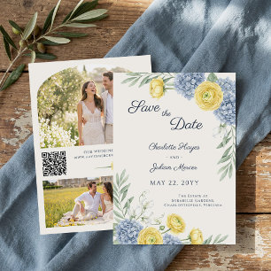 Franse Landtuin Blauwe Hortensia Foto QR Save The Date