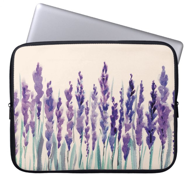 Franse lavanderwaterverf laptop sleeve (Voorkant)