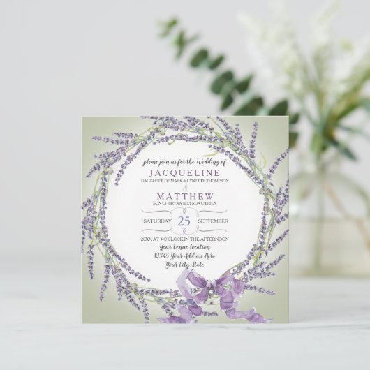 Franse Lavendel Bloem Krans Typografie Script Kaart (Staand voorkant)