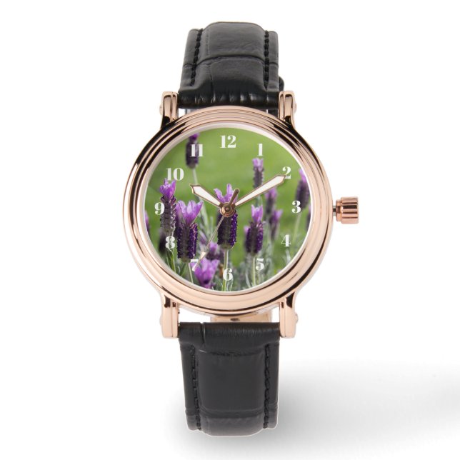 Franse Lavendel Bloemen Vrouwen Horloge (Voorkant)