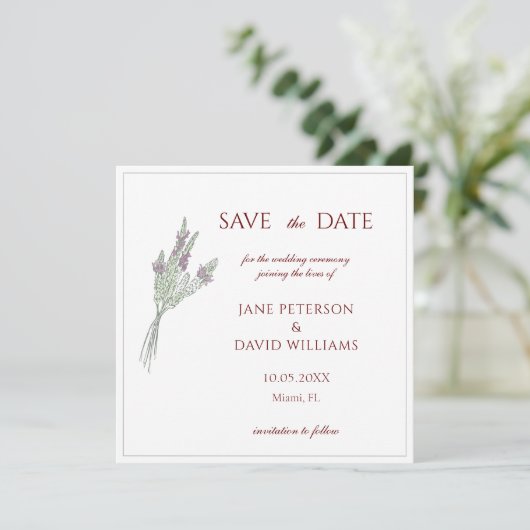 Franse lavendel Save the Date Uitnodiging (Staand voorkant)