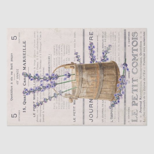 Franse lavender Bloom Bucket Typography Decoupage Tissuepapier (Voorkant)