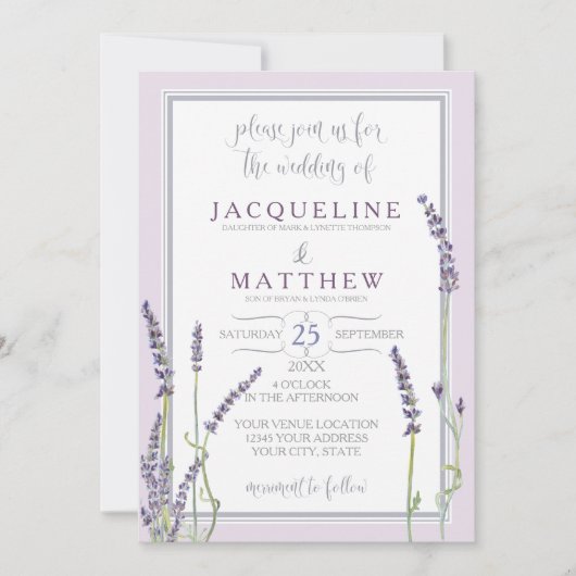 Franse lavender Floral Waterverf Leaf Typografie Kaart (Voorkant)