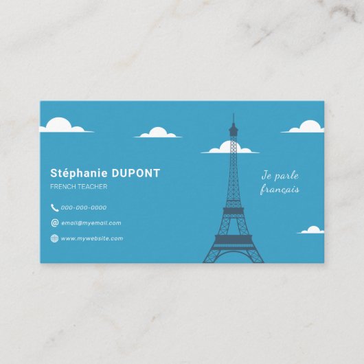 Franse leraar blauw visitekaartje (Voorkant)