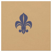 Franse lib, fleur de lis, blauw op tan stof (Close Up)