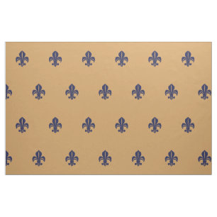 Franse lib, fleur de lis, blauw op tan stof