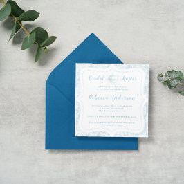  Franse lichtblauwe Damask Bridal Tea Party Kaart