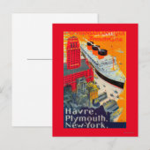 Franse lijnreisposter, Havre-to-Plymouth, NY Briefkaart (Voorkant / Achterkant)