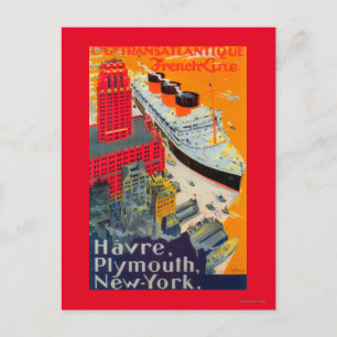 Franse lijnreisposter, Havre-to-Plymouth, NY Briefkaart