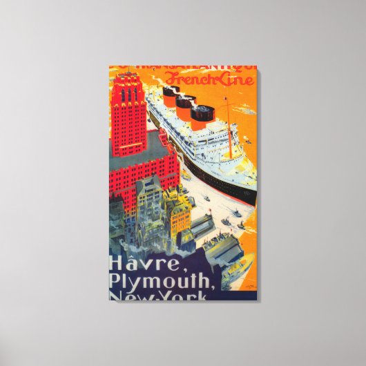 Franse lijnreisposter, Havre-to-Plymouth, NY Canvas Afdruk (Voorkant)
