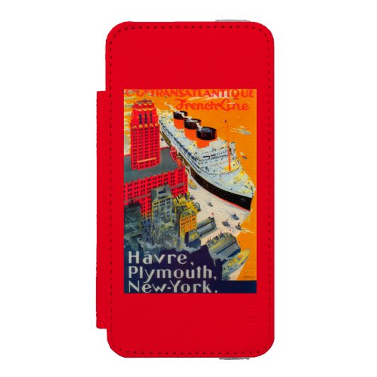 Franse lijnreisposter, Havre-to-Plymouth, NY Incipio iPhone Portemonnee Hoesje (Voorkant Agenda)