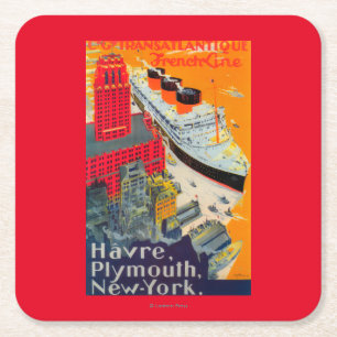 Franse lijnreisposter, Havre-to-Plymouth, NY Kartonnen Onderzetters