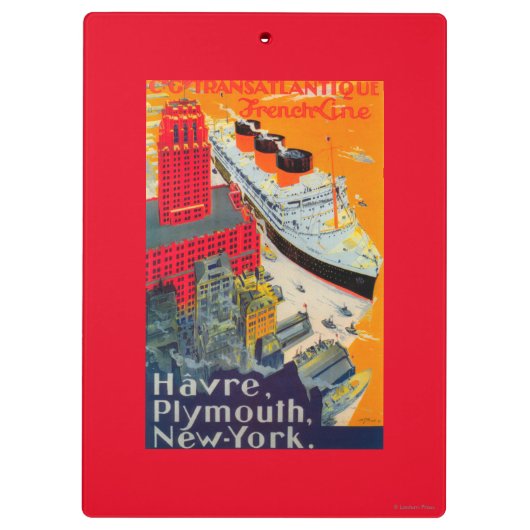 Franse lijnreisposter, Havre-to-Plymouth, NY Klembord (Achterkant)
