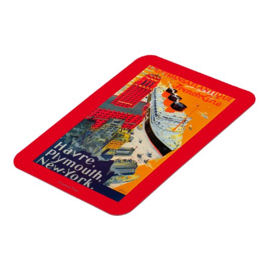 Franse lijnreisposter, Havre-to-Plymouth, NY Magneet (Linkerzijde)