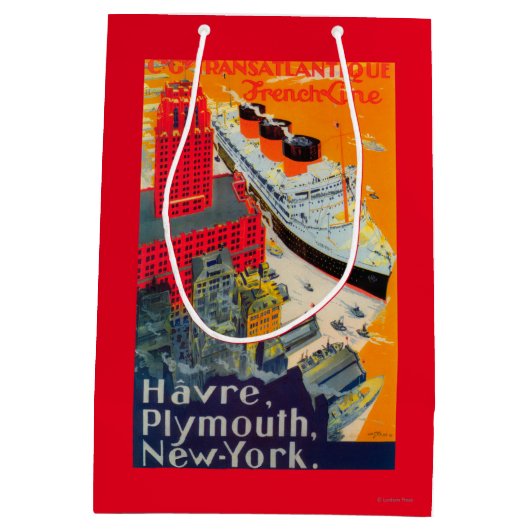 Franse lijnreisposter, Havre-to-Plymouth, NY Medium Cadeauzakje (Achterkant)