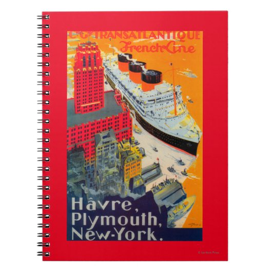 Franse lijnreisposter, Havre-to-Plymouth, NY Notitieboek (Voorkant)