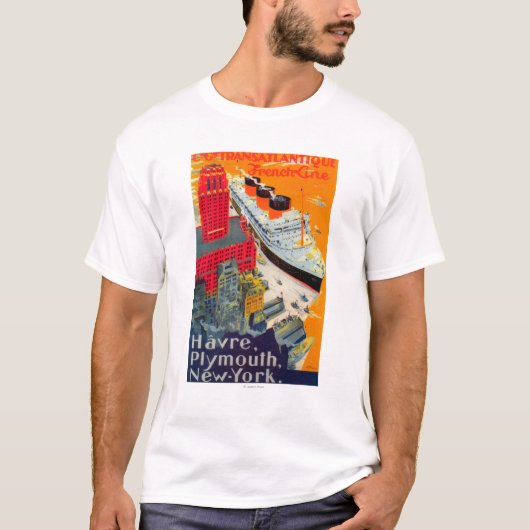 Franse lijnreisposter, Havre-to-Plymouth, NY T-shirt (Voorkant)