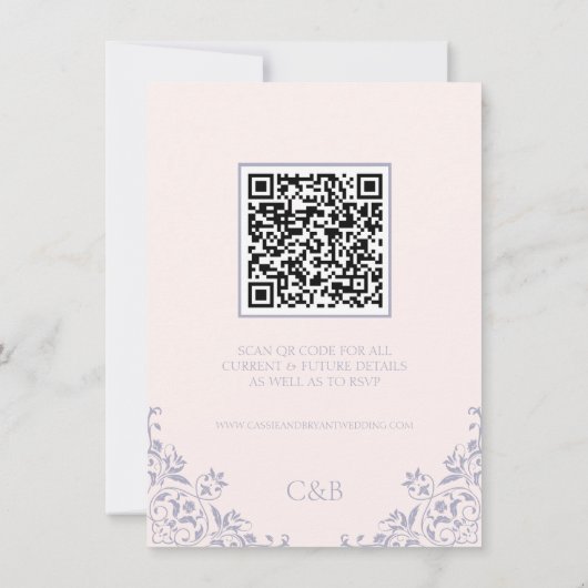 Franse Lila QRCode Wedding Details Enclosure Kaart (Achterkant)