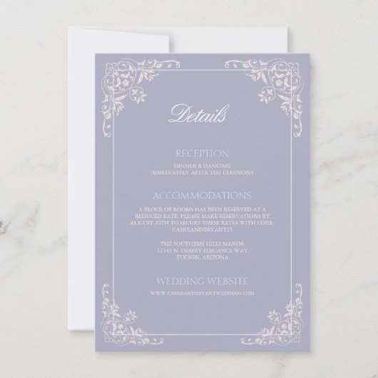 Franse Lila QRCode Wedding Details Enclosure Kaart (Voorkant)