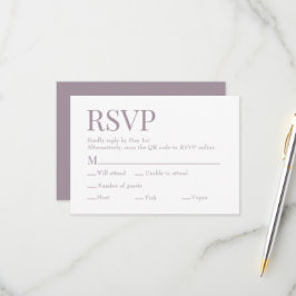 Franse Lila Scan QR Code Maaltijdkeuze Trouwen RSVP Kaartje