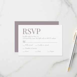 Franse Lila Scan QR Code Maaltijdkeuze Trouwen RSVP Kaartje