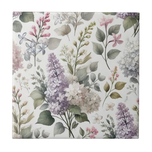 Franse Lila Waterverf Floral Elegant Spring Deco Tegeltje (Voorkant)