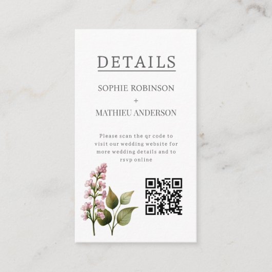 Franse Lila Waterverf Floral Elegant Spring Informatiekaartje (Voorkant)