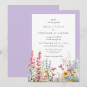 Franse Lila Wilde Bloemen Bruiloft Kaart (Voorkant / Achterkant)
