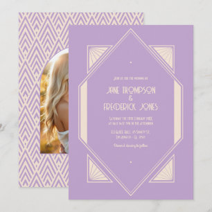 Franse Lilac & Champagne Art Deco Trouwfoto Kaart