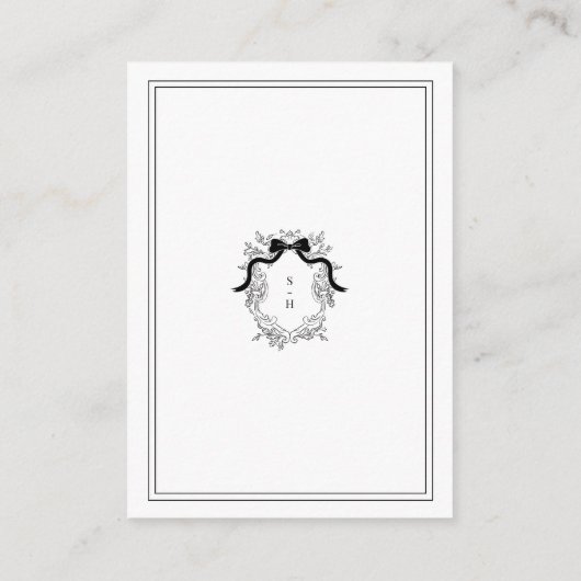 Franse lint boog kam monogram bruiloft details informatiekaartje (Achterkant)